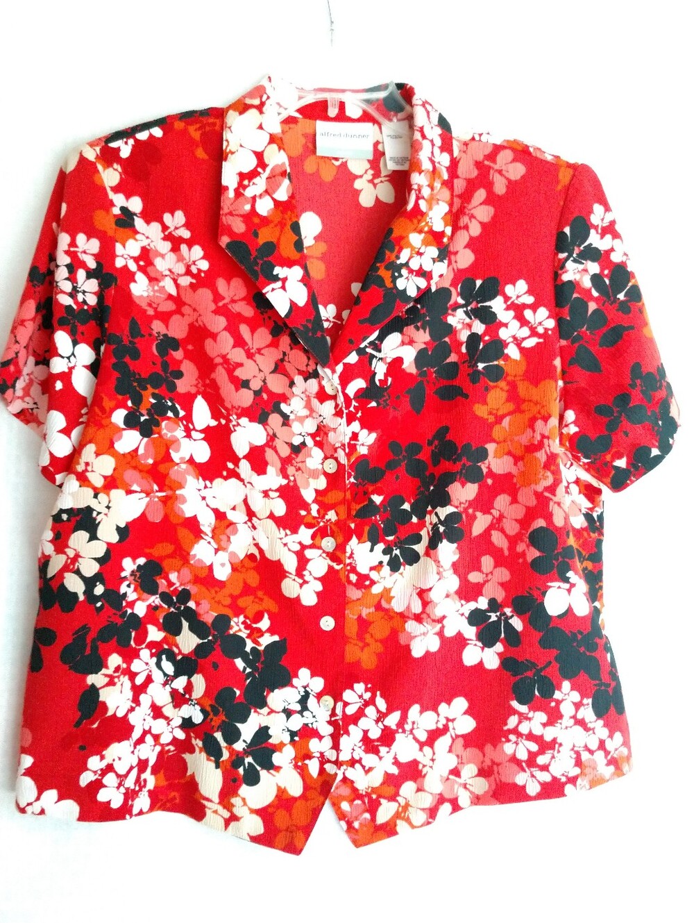 Pretty Alfred Dunner Petite Short Sleeve Blouse Shirt Red Black Floral Size 16P